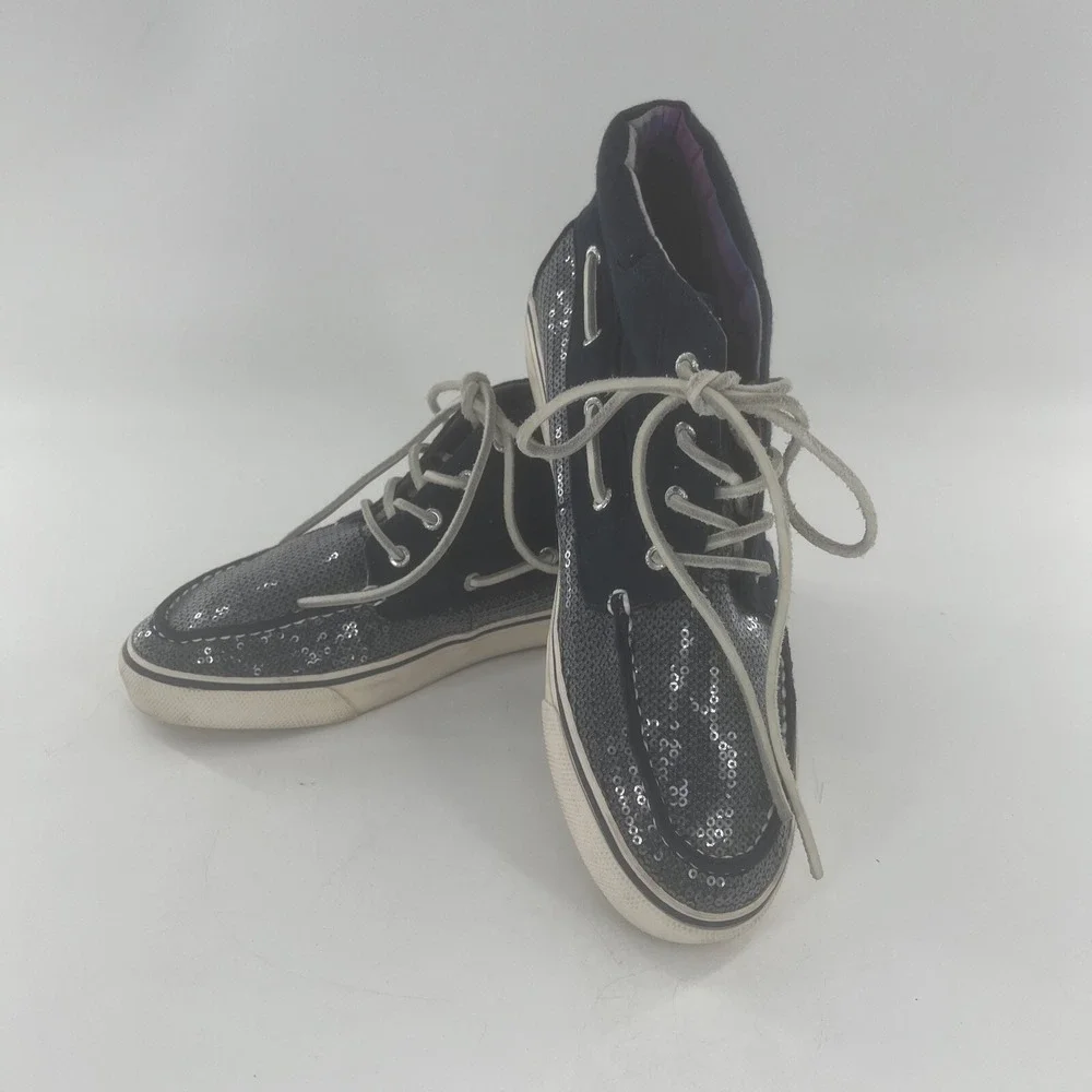 Sperry Top Sider Women Hi Top‎ Sneaker 9 Sequin Boat Shoe Blue Betty Jersey Shim